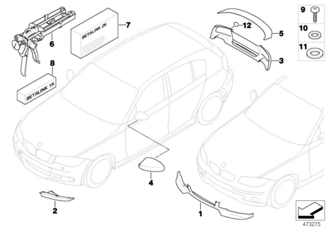 2009 BMW 128i M Performance Aerodynamics Accessories Diagram