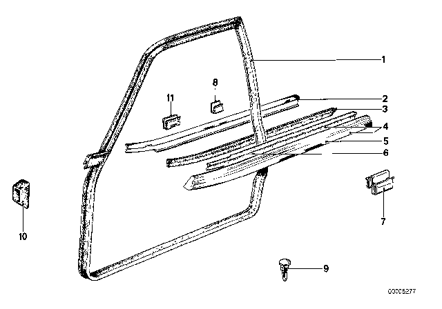 1984 BMW 733i Door Weatherstrip Inner Diagram for 51211886503