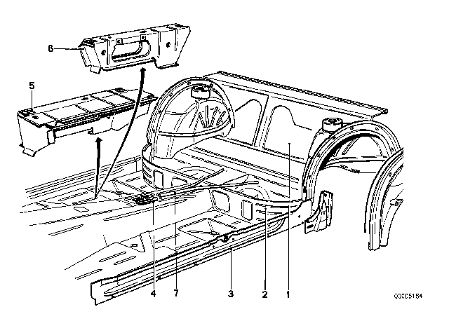 1975 BMW 530i Partition Trunk / Seat Riser Diagram