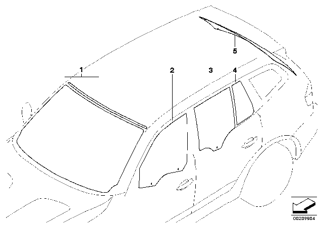 2005 BMW X3 Glazing Diagram