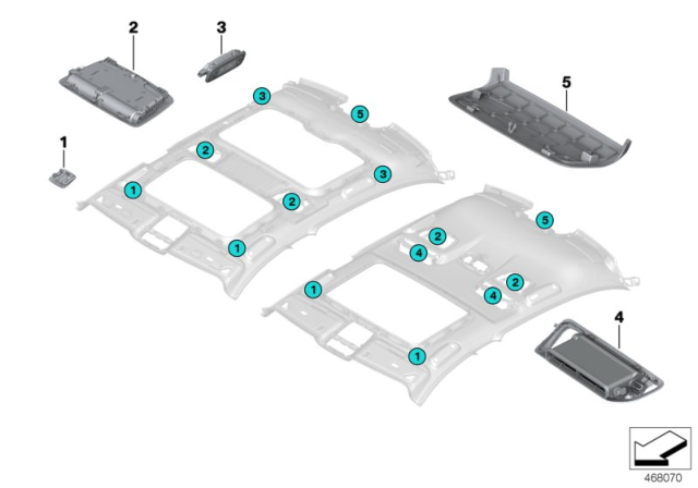 2018 BMW 750i Individual Mounted Parts Headliner Diagram