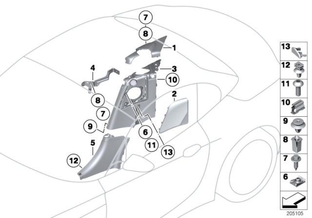 2009 BMW Z4 Lateral Trim Panel Diagram 1