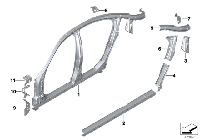 2020 BMW 530e Side Frame Diagram 3