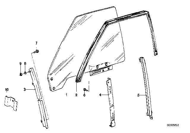 1975 BMW 530i Window Guide Diagram 1