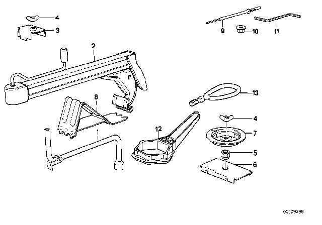 1988 BMW 635CSi Tool Kit / Lifting Jack Diagram