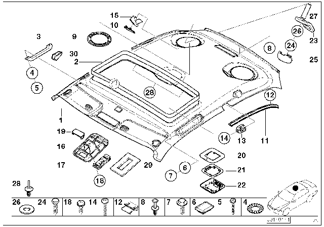 2000 BMW Z3 Covering Headlining-Column Rear Right Diagram for 51448400154