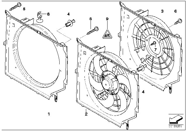 2000 BMW 323Ci Cooling Fan Assembly Diagram for 17117561757