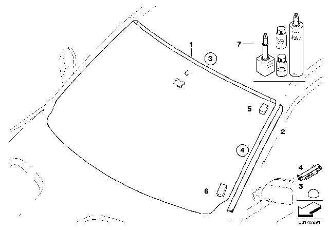 2004 BMW X3 Glazing, Mounting Parts Diagram 1