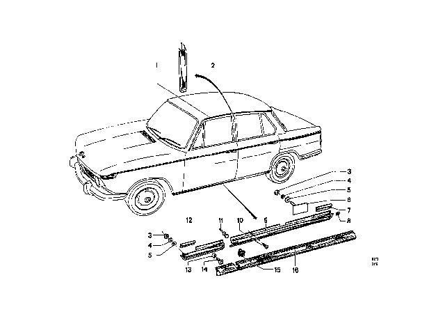 1969 BMW 2000 Moulding Left Diagram for 51135650190