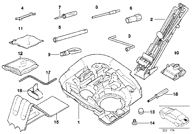 2001 BMW Z3 Tool Kit / Lifting Jack Diagram