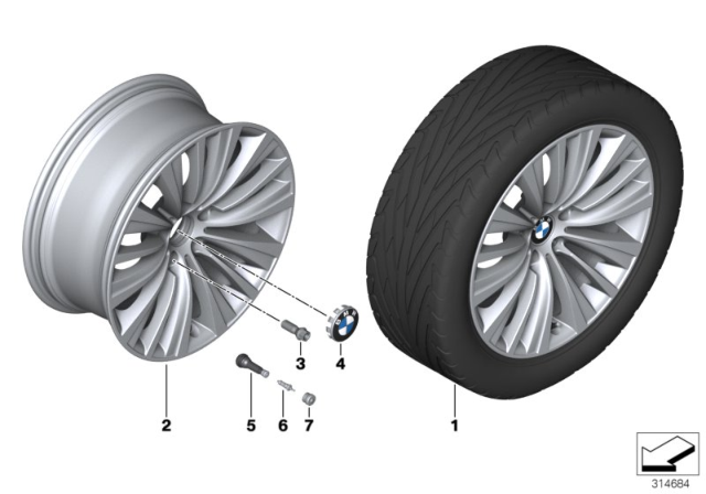 2014 BMW 740Li xDrive BMW LA Wheel, Multi-Spoke Diagram 1