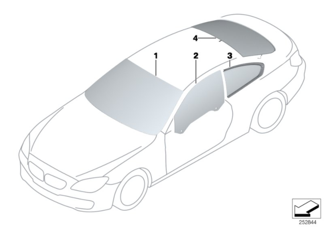 2012 BMW 650i xDrive Glazing Diagram