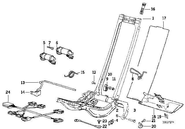 1993 BMW 325i Front Seat Electrical Backrest Frame Diagram 1
