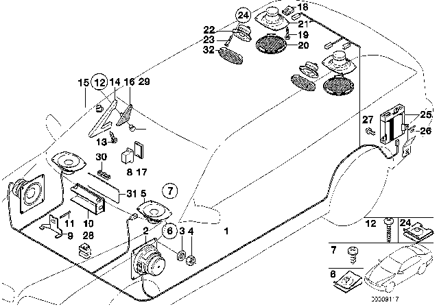 1995 BMW 530i Single Components HIFI System Diagram