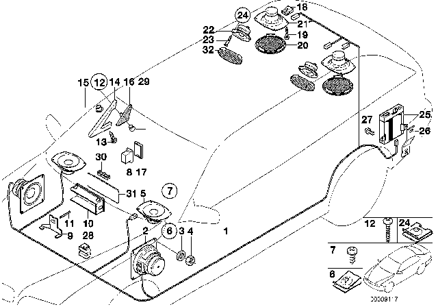 1992 BMW 525i Single Components HIFI System Diagram