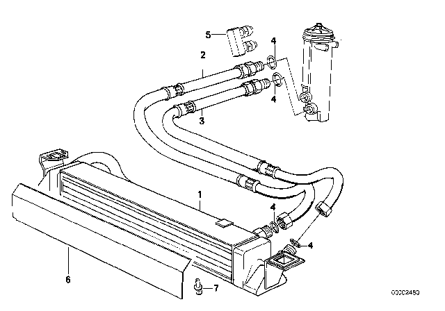 1992 BMW 750iL Oil Cooling Pipe Outlet Diagram for 17211712416