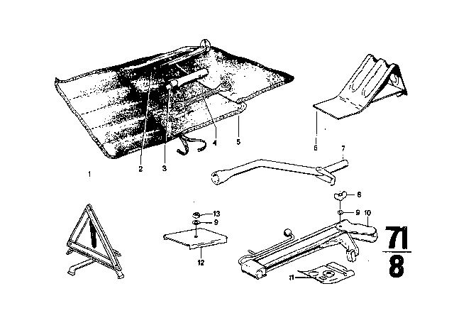 1969 BMW 2800CS Tool Bag W/Tools Diagram