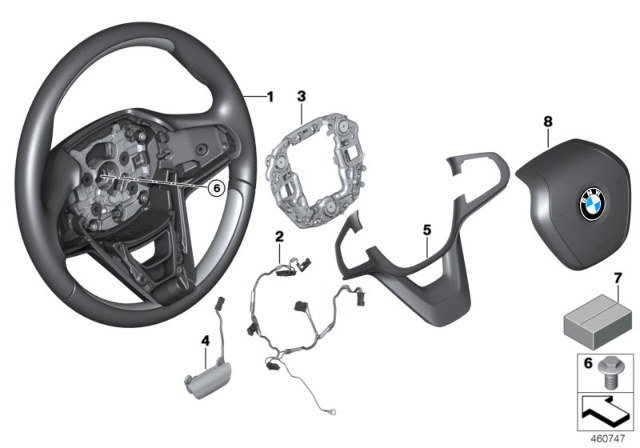 2018 BMW 740i Steering Wheel Rim Leather Diagram for 32306871743