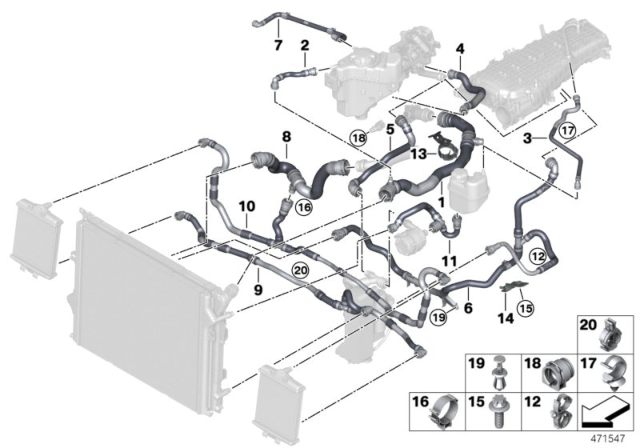 2019 BMW 440i Cooling System Coolant Hoses Diagram 2