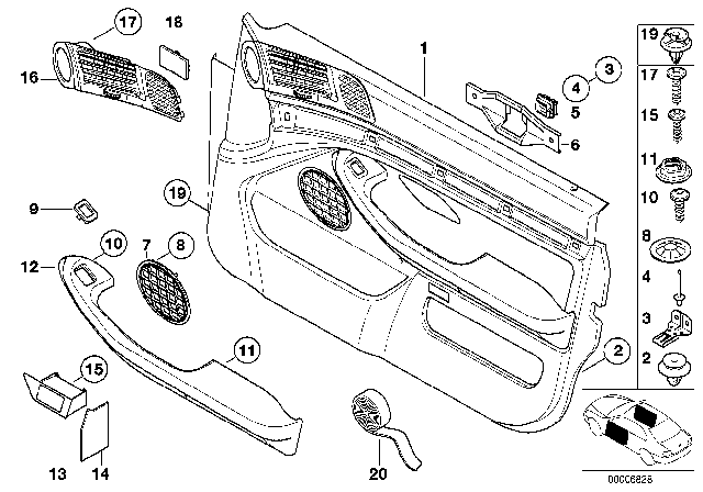 2000 BMW 540i Door Trim Panel Diagram 1