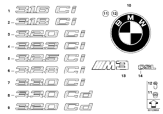 2000 BMW 328Ci Trunk Lid Emblem Diagram for 51148240124