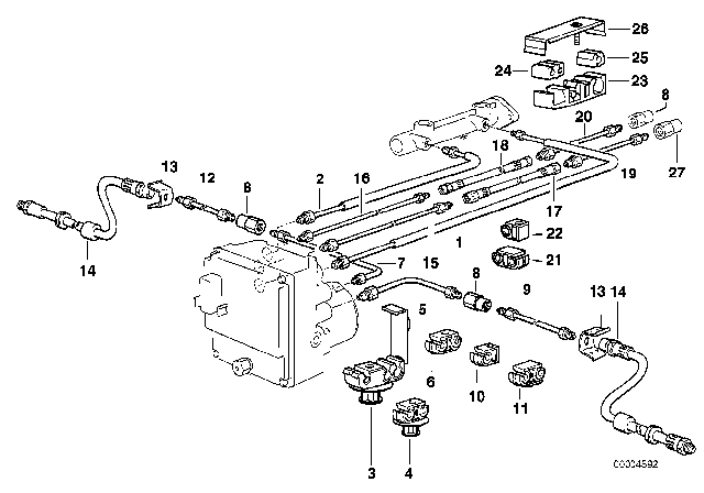 1998 BMW 740i Brake Pipe Front ABS/ASC+T Diagram