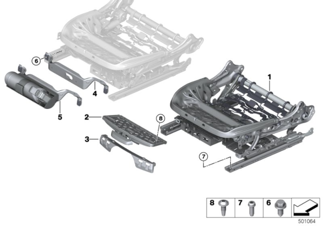 2020 BMW 840i Gran Coupe Seat, Front, Seat Frame Diagram