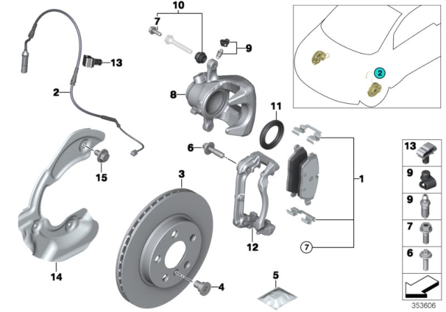 2015 BMW i3 Front Wheel Brake Diagram