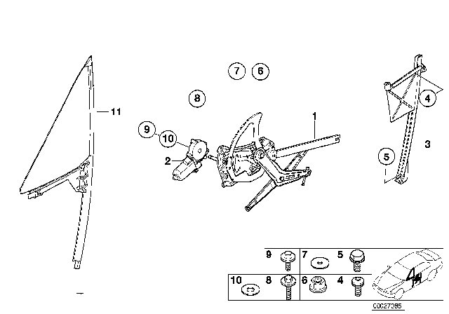 2001 BMW Z3 M Front Left Door Window Regulator Diagram for 51338410553