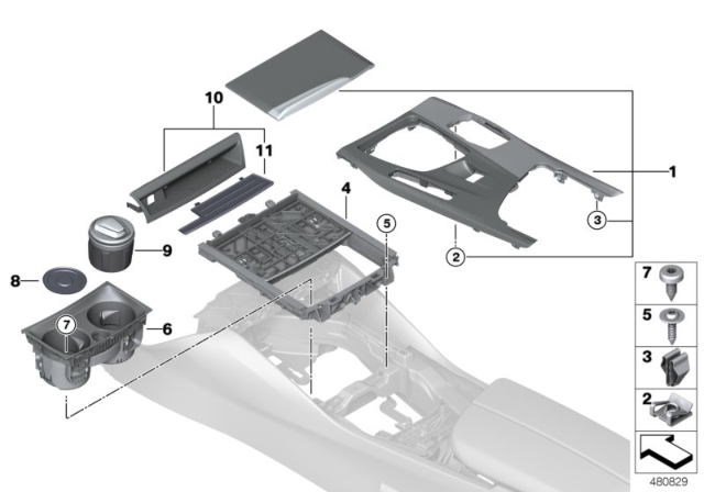 2017 BMW 530i Mounted Parts For Centre Console Diagram 1