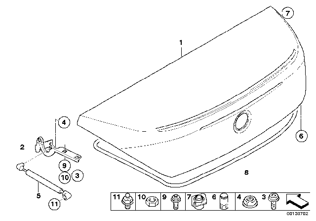 2007 BMW 650i Single Components For Trunk Lid Diagram