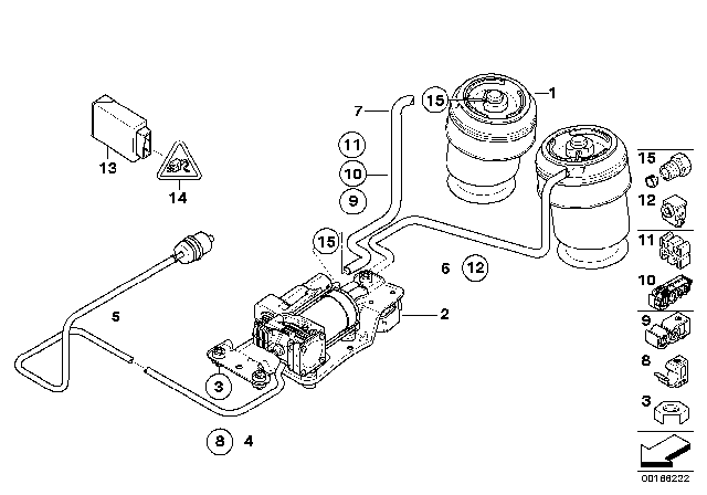 2008 BMW X6 Levelling Device, Air Spring And Control Unit Diagram