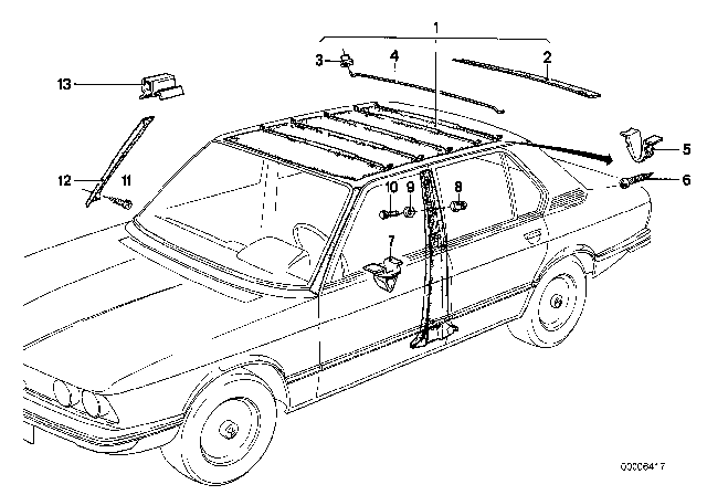 1975 BMW 530i Roof Trim - Covering Headlining Front Diagram