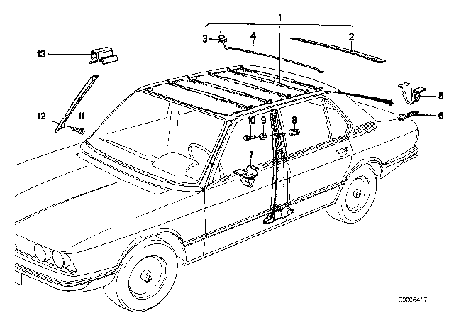 1981 BMW 528i Roof Trim - Covering Headlining Front Diagram