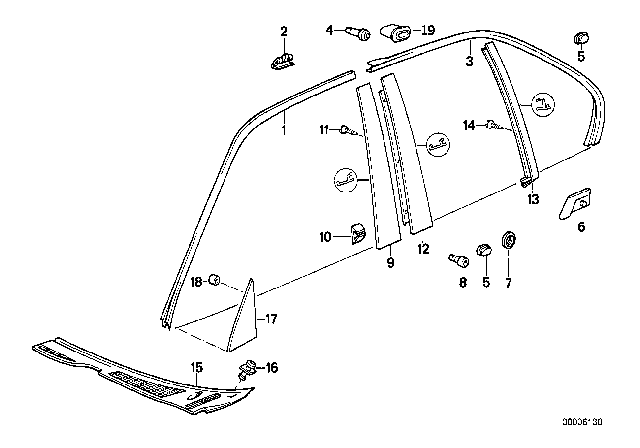 1994 BMW 540i Exterior Trim / Grille Diagram