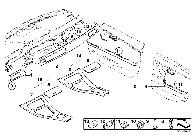 2006 BMW 325xi Aluminum Interior Strips Ground Lengthwise Diagram