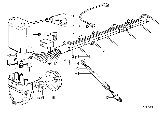 1991 BMW 525i Ignition Wiring Tube Diagram for 12121719889