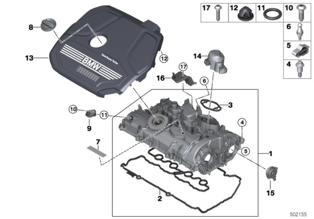 2020 BMW 228i xDrive Gran Coupe Cylinder Head Cover / Mounting Parts Diagram