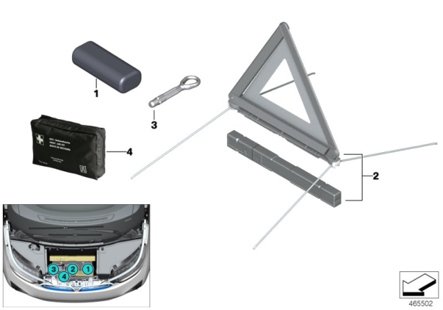 2020 BMW i3s Tool Kit / Warning Triangle / First-Aid Kit Diagram
