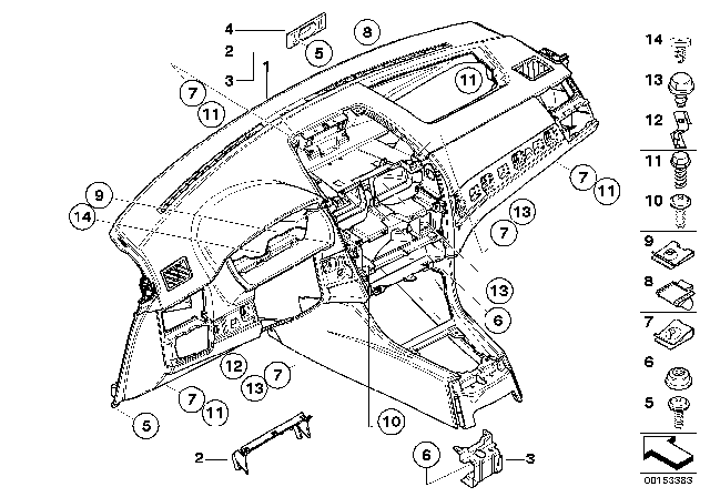 2008 BMW X3 Trim Panel Dashboard Diagram