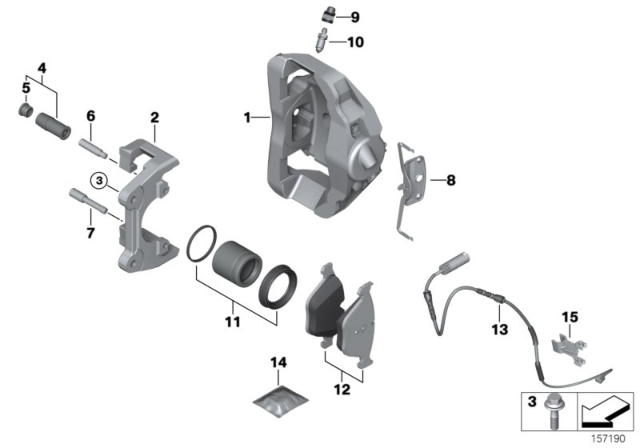 2014 BMW X1 Front Wheel Brake, Brake Pad Sensor Diagram