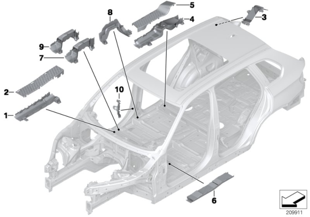 2010 BMW X5 Wiring Harness Covers / Cable Ducts Diagram