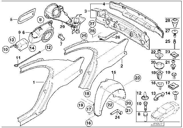 2002 BMW 745Li Side Panel / Tail Trim Diagram