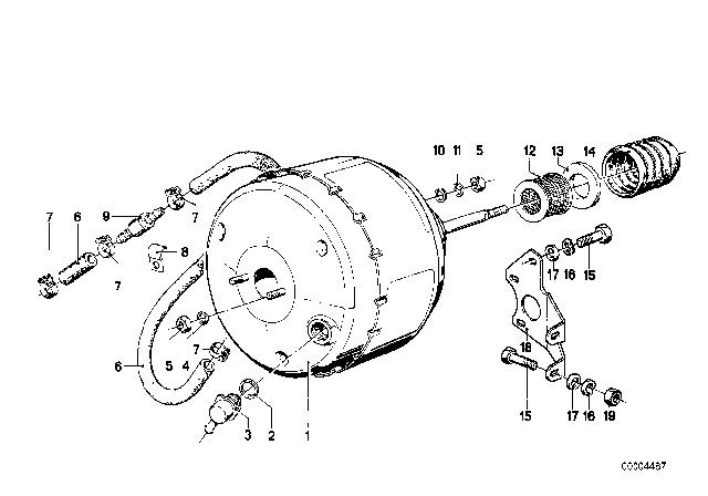 1975 BMW 530i Brake Servo Unit / Mounting Diagram