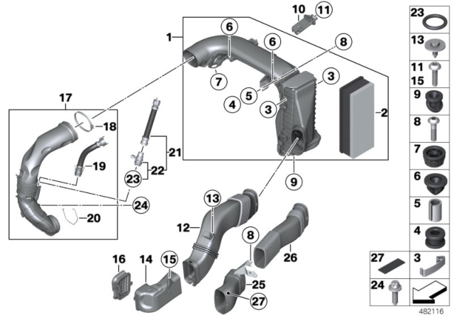 2014 BMW 535d Intake Silencer / Filter Cartridge Diagram