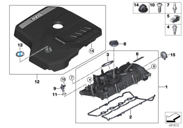 2019 BMW 330i Cylinder Head Cover / Mounting Parts Diagram