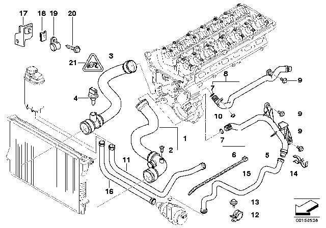 2003 BMW 525i Cooling System - Water Hoses Diagram