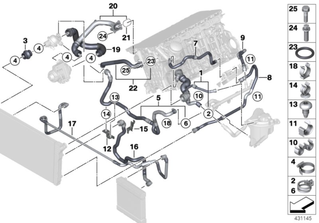 2012 BMW 740Li Cooling System Coolant Hoses Diagram