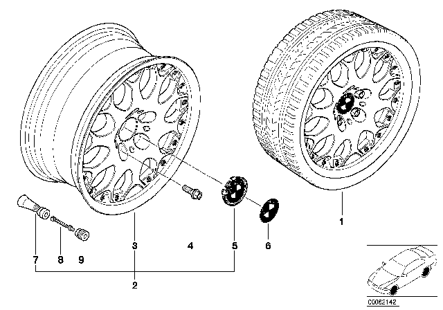 1999 BMW 540i BMW Composite Wheel, Y-Spoke Diagram