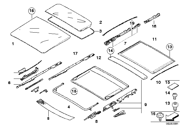 2006 BMW X3 Slide Lifting Roof-Cover / Ceiling Frame Diagram